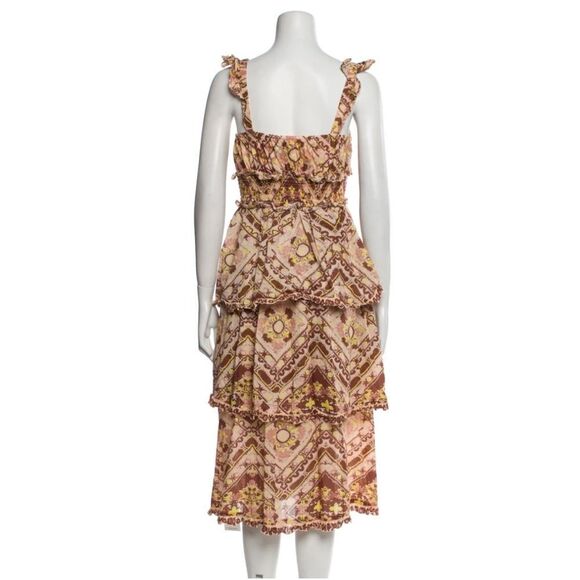 Cleobella Stella Midi Dress in Geo Print Brown Neutral Ruffle Size S / Pristine - Picture 5 of 9